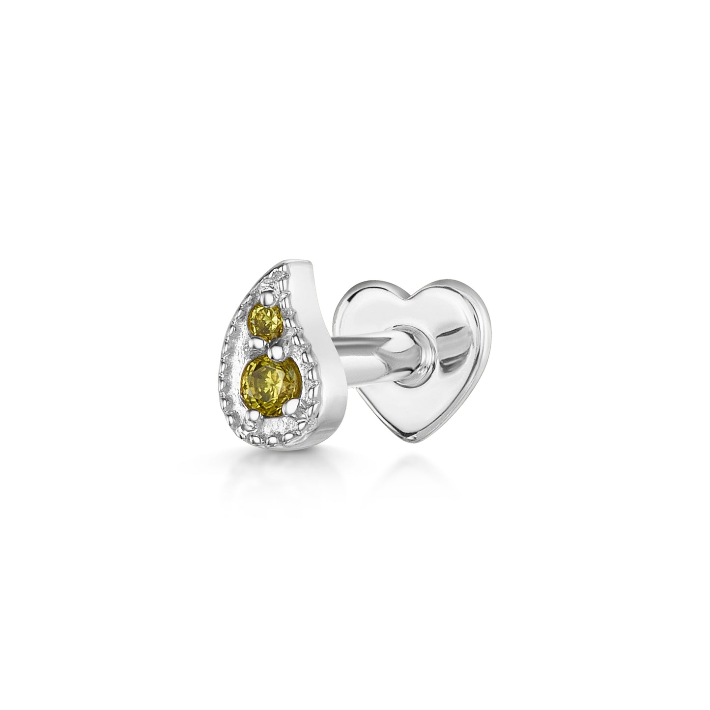 Laura Bond Jewellery 14k solid white gold olive green Paisley flat back labret stud earring 8mm Cartilage Studs