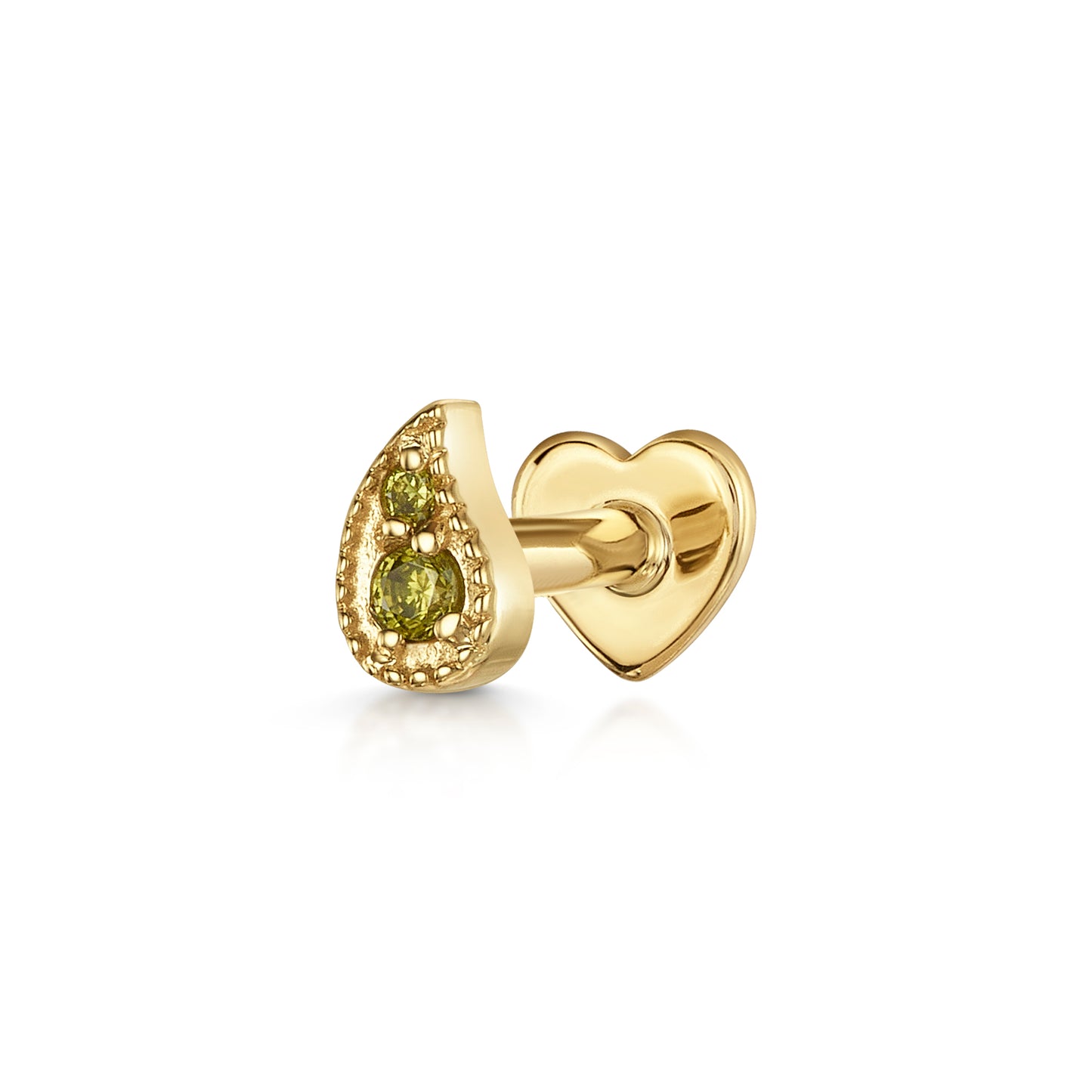 Laura Bond Jewellery 14k solid yellow gold olive green Paisley flat back labret stud earring 8mm Cartilage Studs