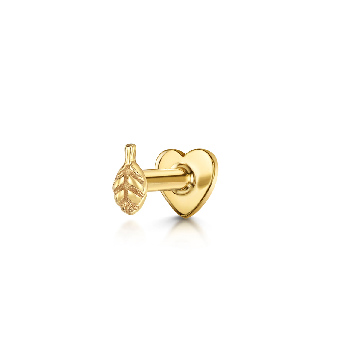 14k solid yellow gold tiny Leaf flat back labret stud earring 8mm Cartilage Studs Laura Bond Jewellery