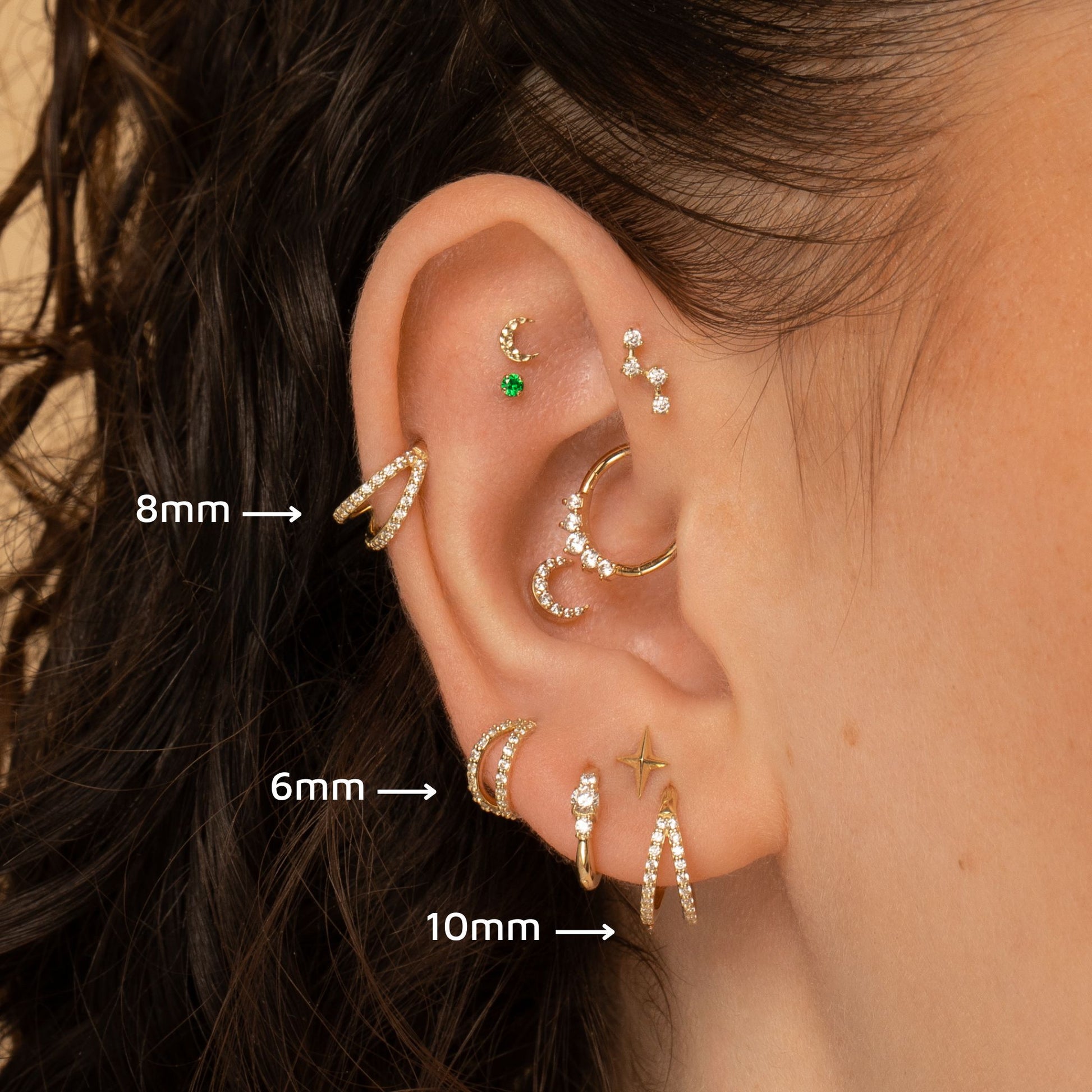 Laura Bond Jewellery 9k solid yellow gold double crystal clicker clicker hoop earring Huggies and Hoops