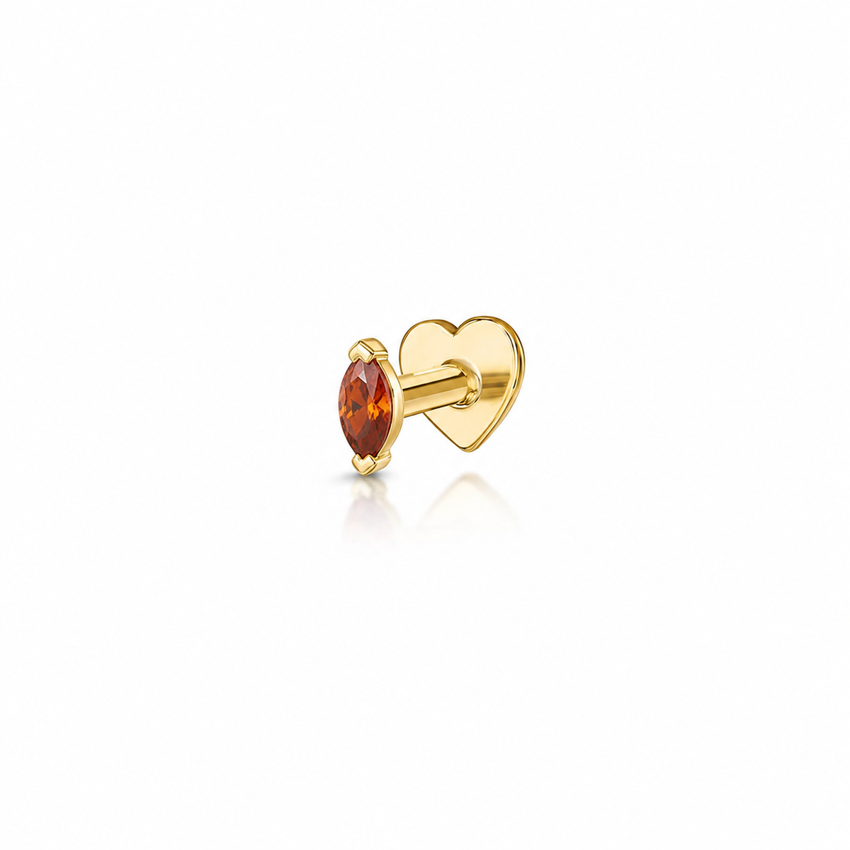 9k solid yellow gold fire orange tiny marquise flat back labret stud earring 6mm Cartilage Studs Laura Bond Jewellery