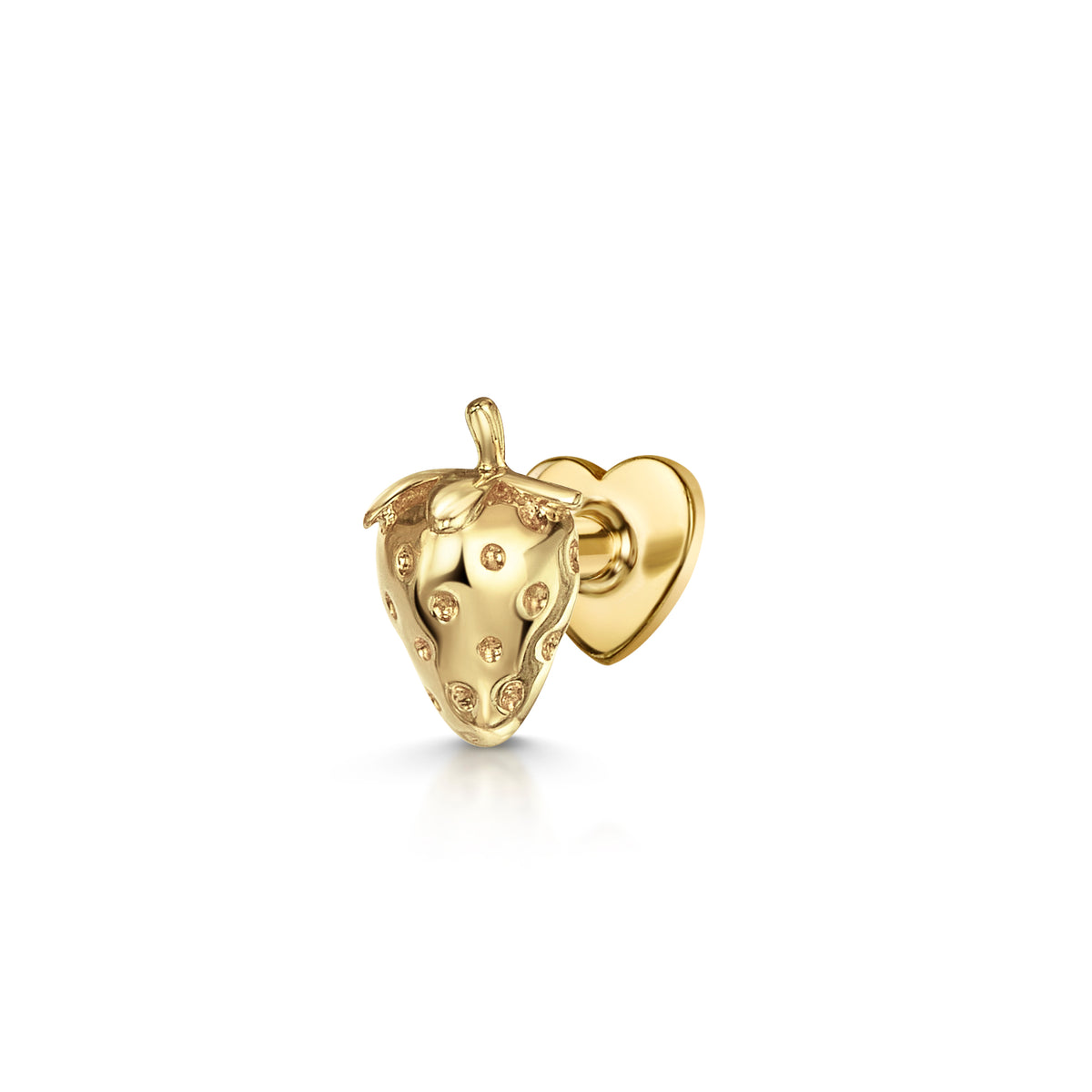 9k solid yellow gold Strawberry flat back labret stud earring 6mm Cartilage Studs Laura Bond Jewellery