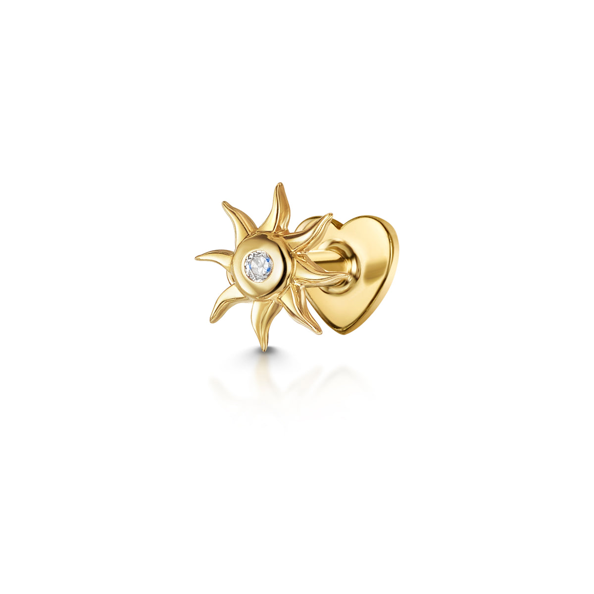 14k solid yellow gold Wavy Sun flat back labret stud earring 8mm Cartilage Studs Laura Bond Jewellery