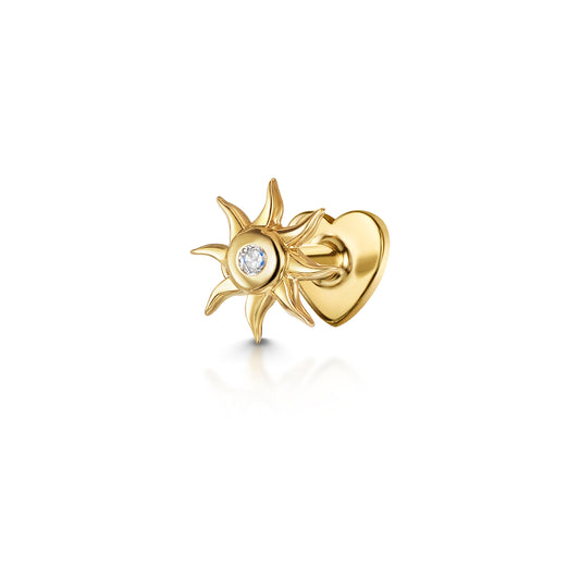 9k solid yellow gold Wavy Sun flat back labret stud earring 6mm Cartilage Studs Laura Bond Jewellery