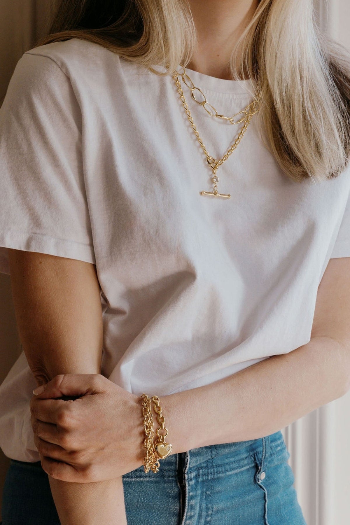 Large Gem T-Bar On Chunky Marquise Link Chain Laura Bond Jewellery