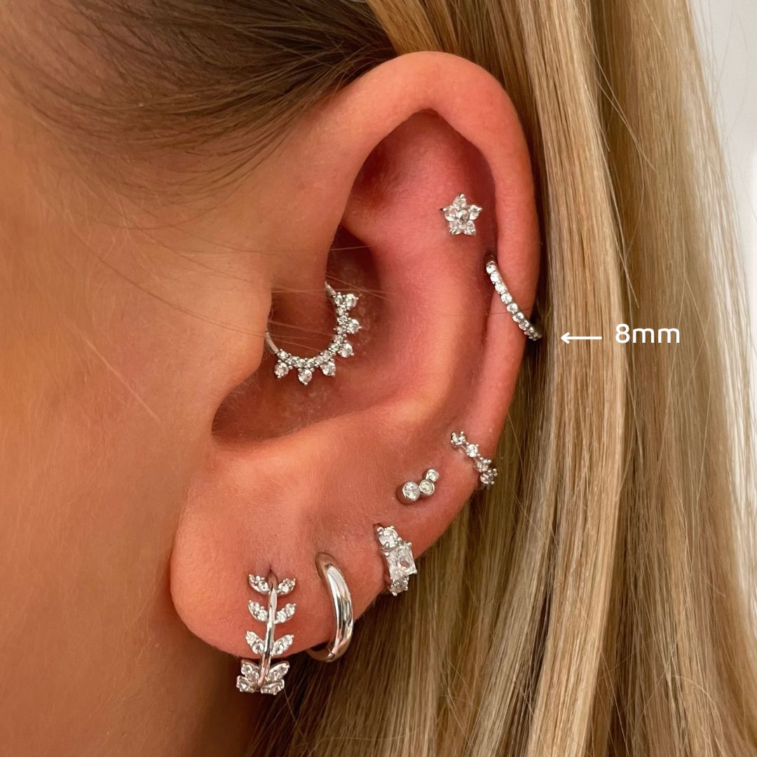 Laura Bond Jewellery 9k solid white gold crystal clicker hoop earring Huggies and Hoops