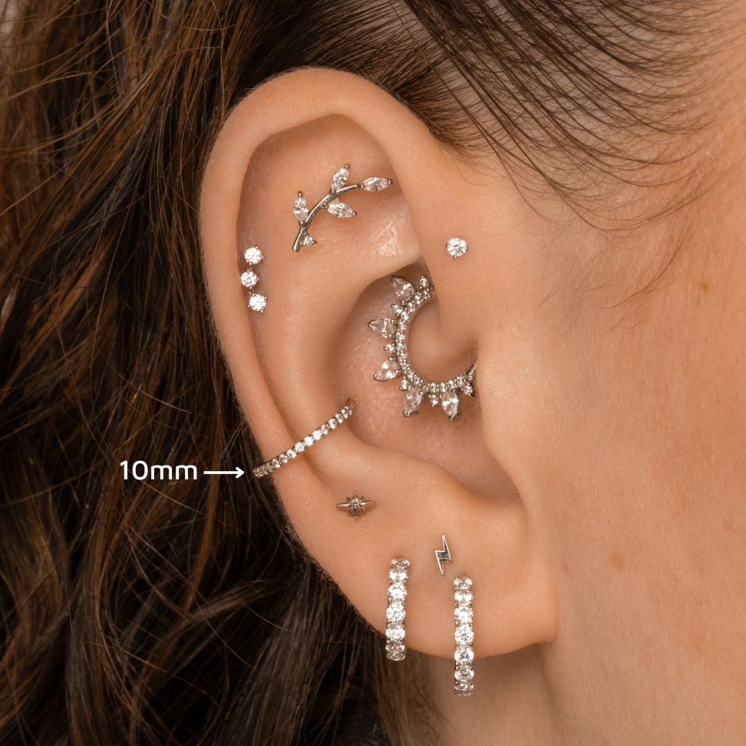 Laura Bond Jewellery 9k solid white gold crystal clicker hoop earring Huggies and Hoops