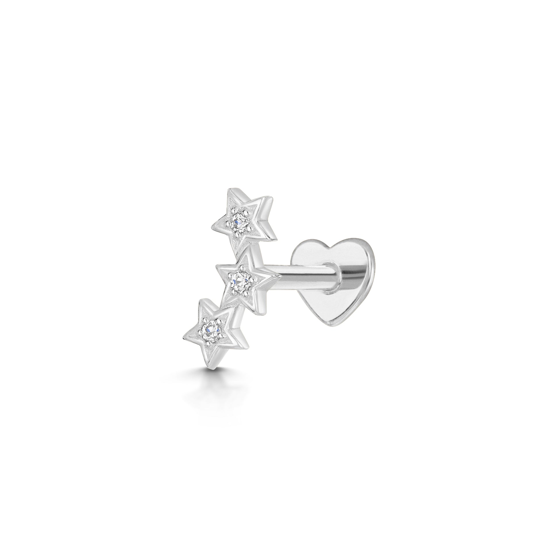 Laura Bond Jewellery 9k solid white gold etoiles flat back labret stud earring 6mm