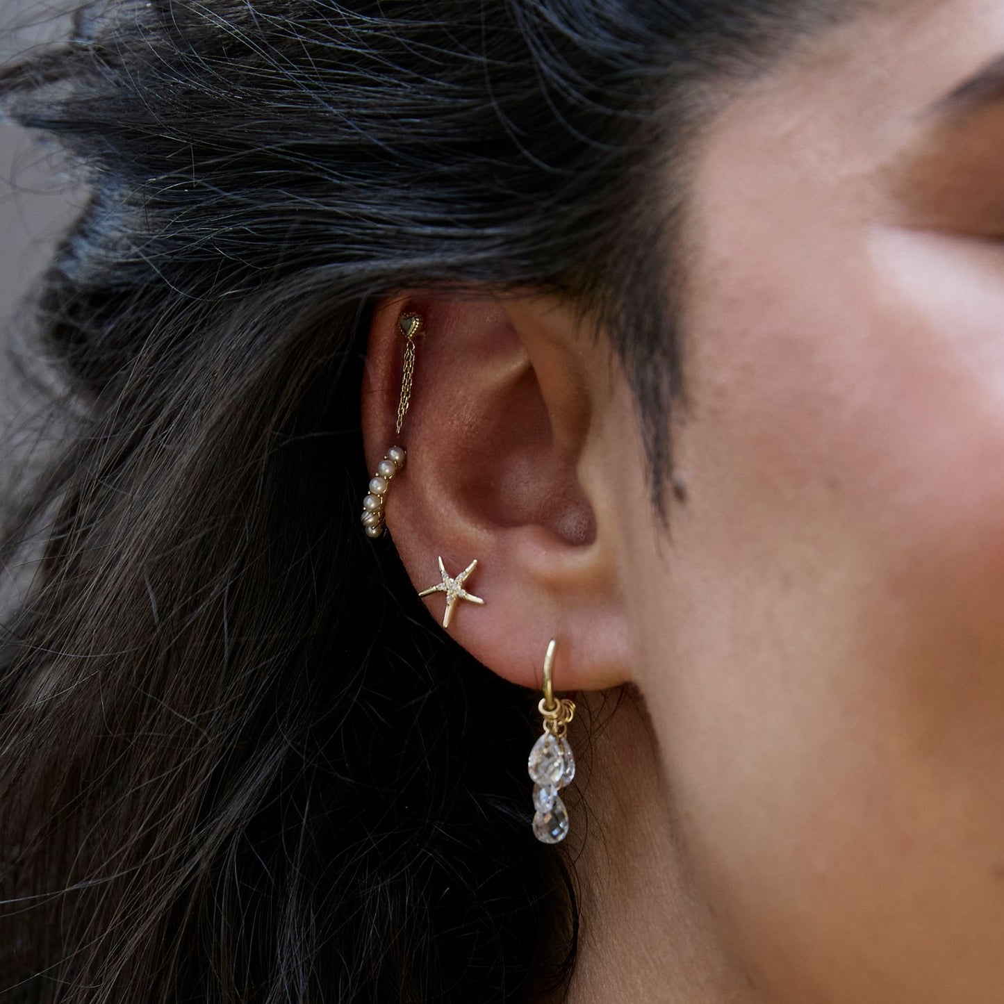 astrid miyu maria tash 9k solid yellow gold Starfish flat back labret stud earring Cartilage Studs Laura Bond