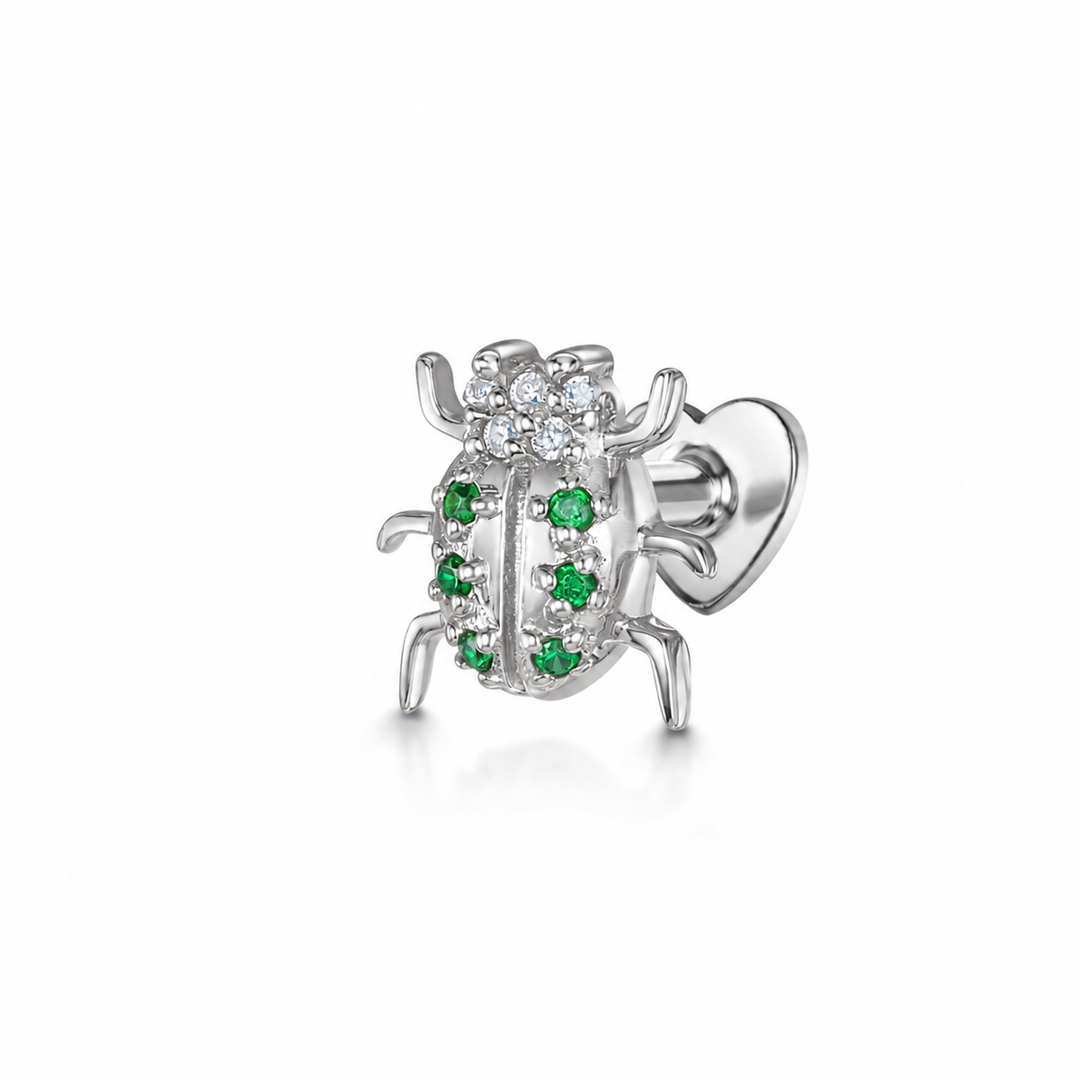 9k solid white gold Jewelled Beetle flat back labret stud earring 6mm Cartilage Studs Laura Bond Jewellery