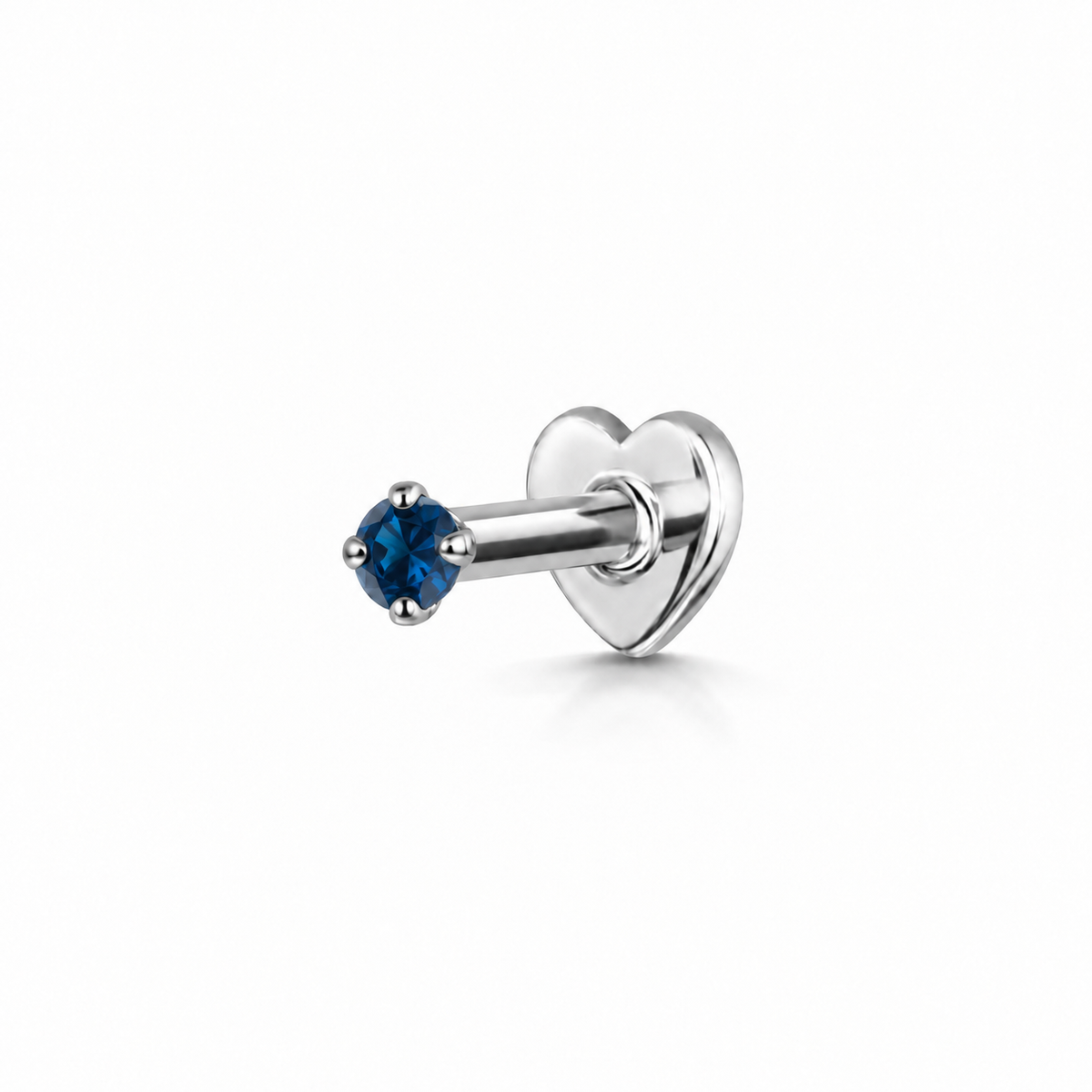 9k solid white gold 2mm blue tiny crystal gem flat back labret stud earring 6mm Cartilage Studs Laura Bond Jewellery