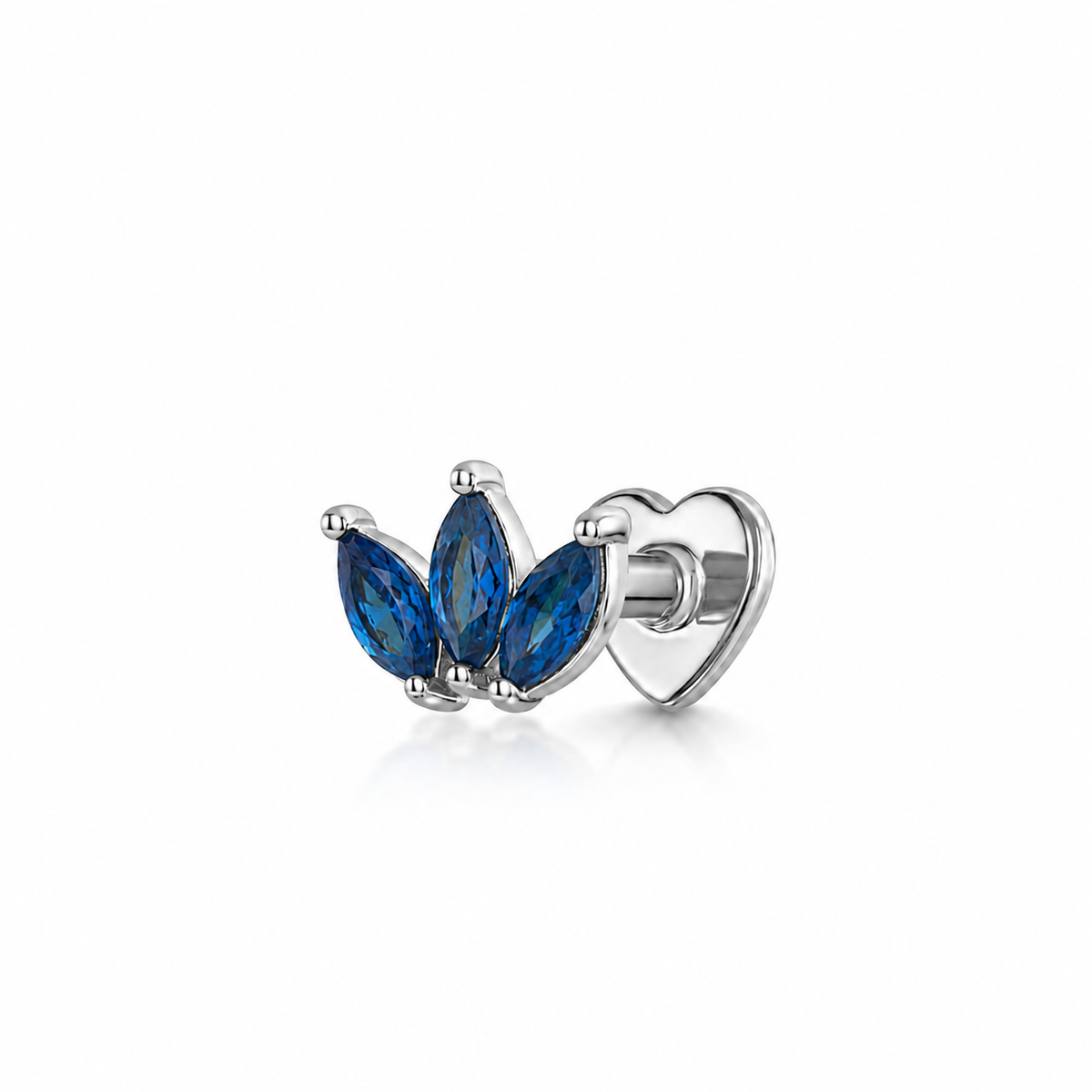 14k solid white gold blue Lotus flat back labret stud earring 8mm Cartilage Studs Laura Bond Jewellery