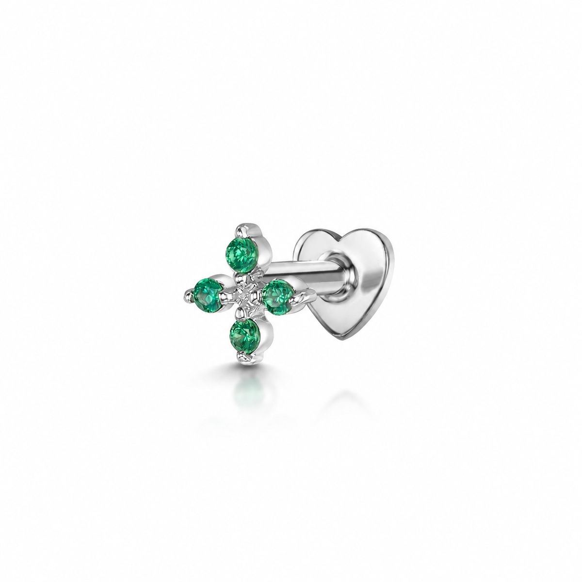 9k solid white gold Clover flat back labret stud earring 6mm Cartilage Studs Laura Bond Jewellery