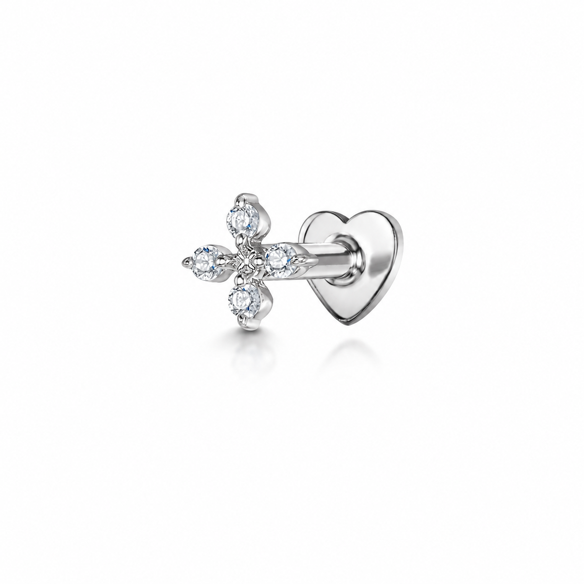 14k solid white gold Posy flat back labret stud earring 8mm Cartilage Studs Laura Bond Jewellery