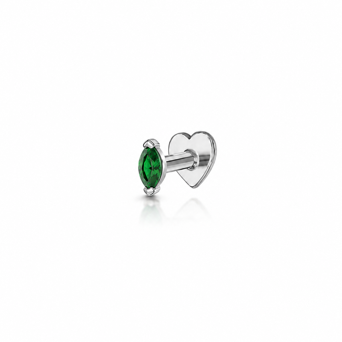 14k solid white gold green tiny marquise flat back labret stud earring 8mm Cartilage Studs Laura Bond Jewellery