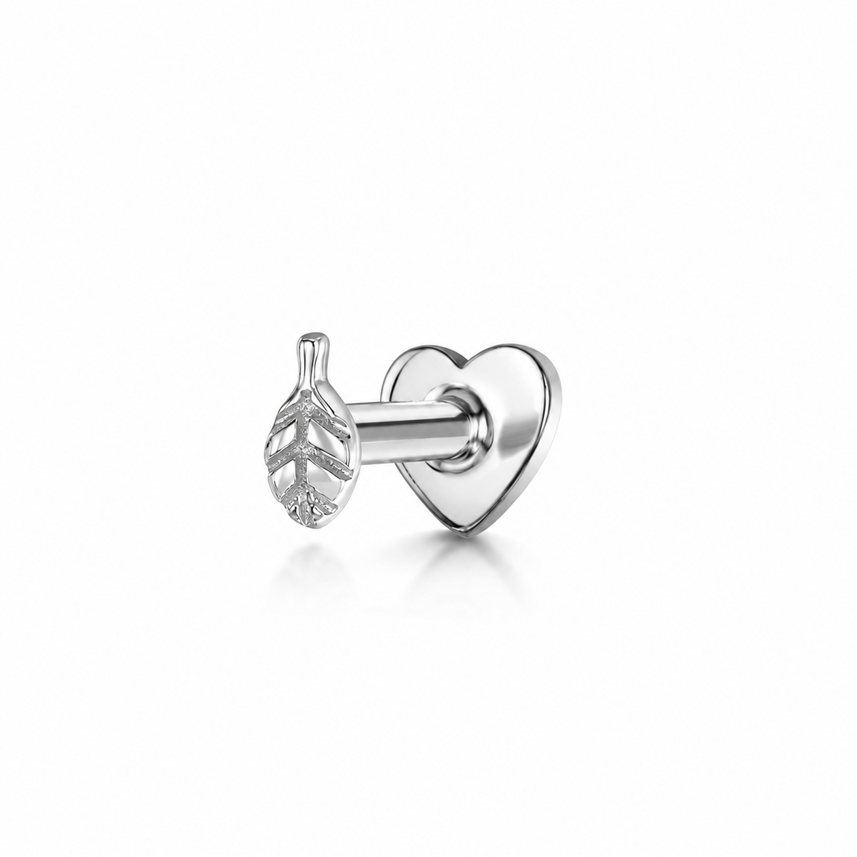 14k solid white gold tiny Leaf flat back labret stud earring 8mm Cartilage Studs Laura Bond Jewellery