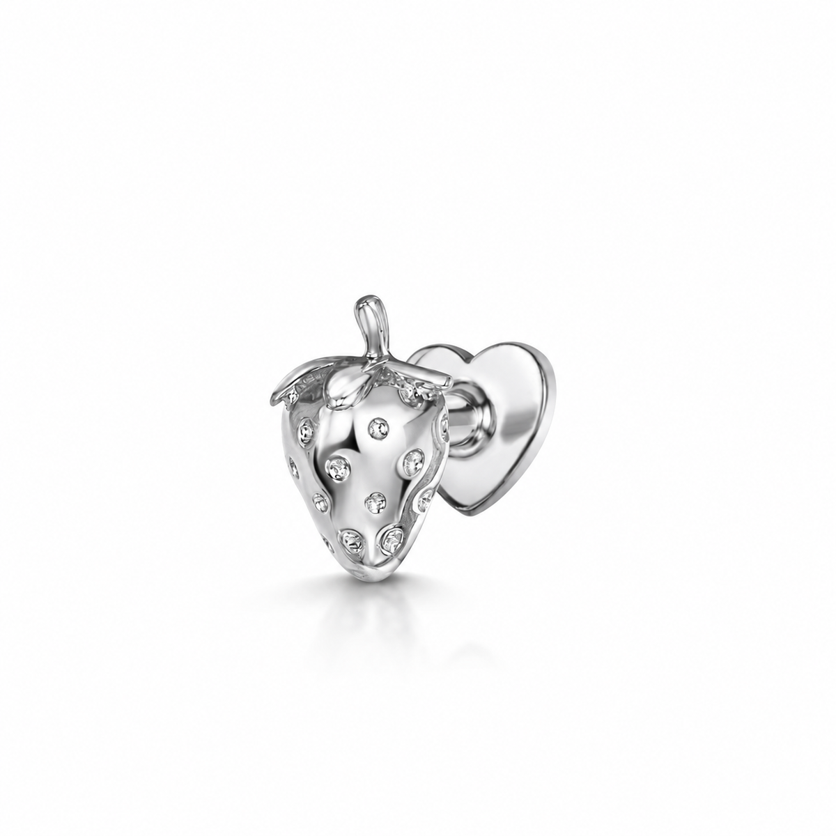 9k solid white gold Strawberry flat back labret stud earring 6mm Cartilage Studs Laura Bond Jewellery