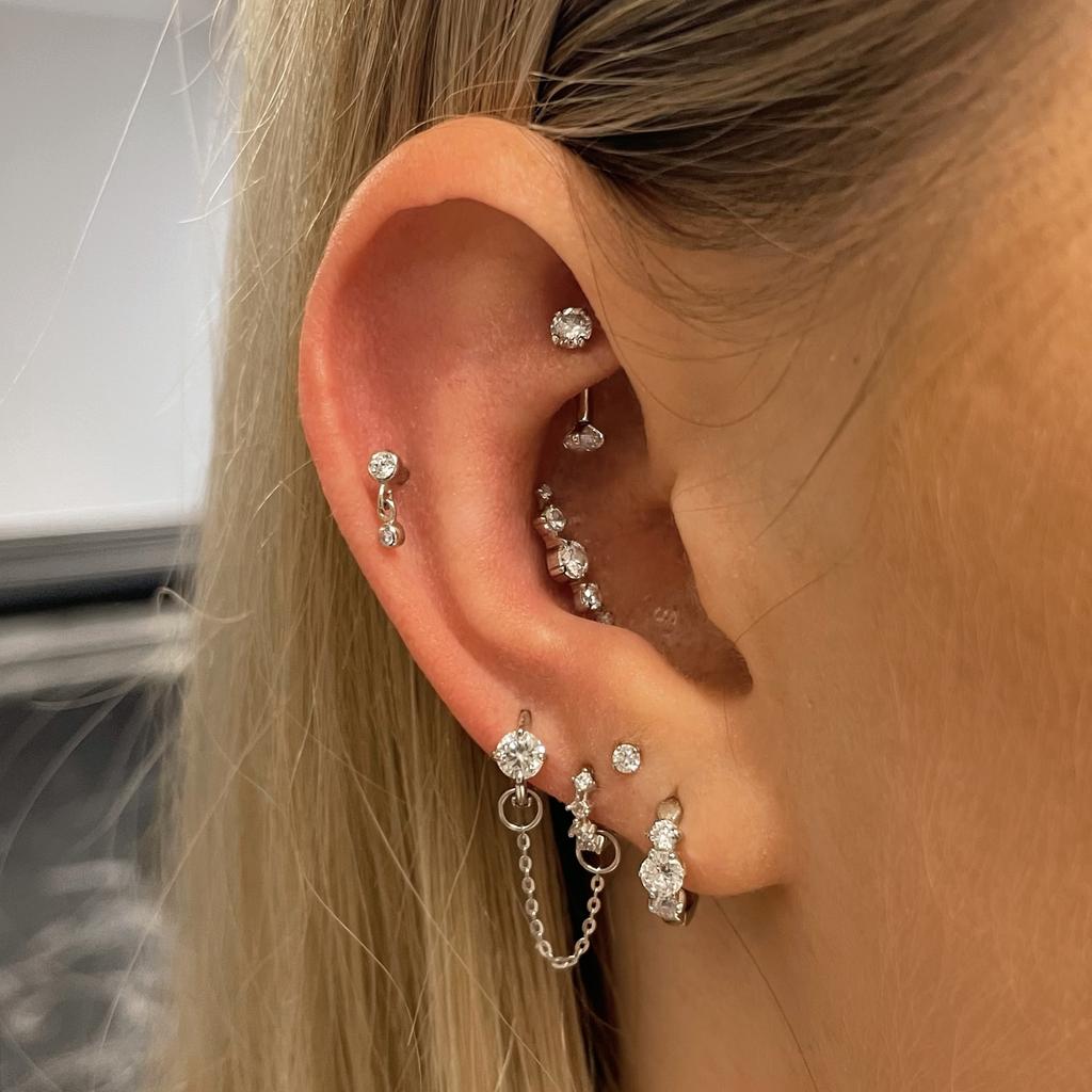 Laura Bond Jewellery Bold and Gold Edinburgh 14k solid white gold Astraea flat back labret stud earring 8mm Cartilage Studs
