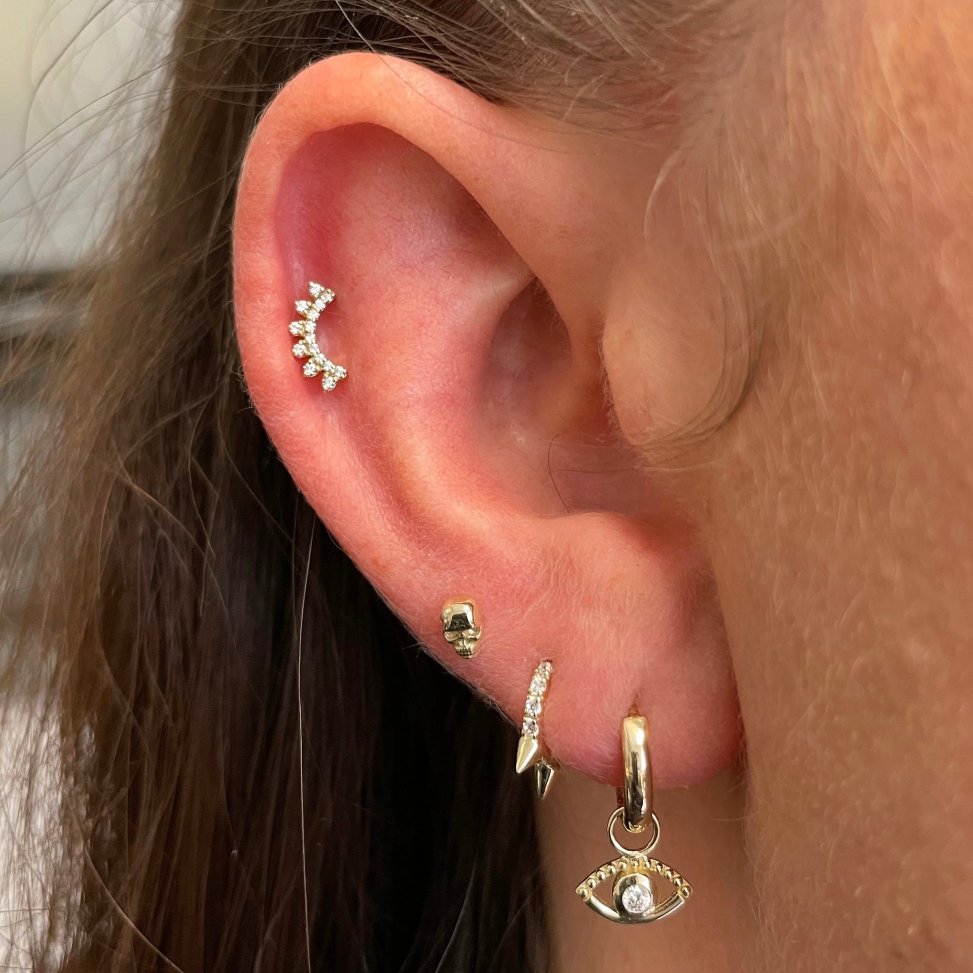 Laura Bond Jewellery Bold and Gold Edinburgh 9k solid yellow 6mm mini crystal spike huggie earring Huggies and Hoops