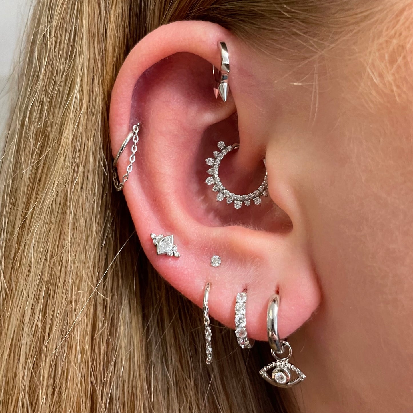 Laura Bond Jewellery 9k solid white gold 6mm mini plain spike huggie earring Huggies and Hoops
