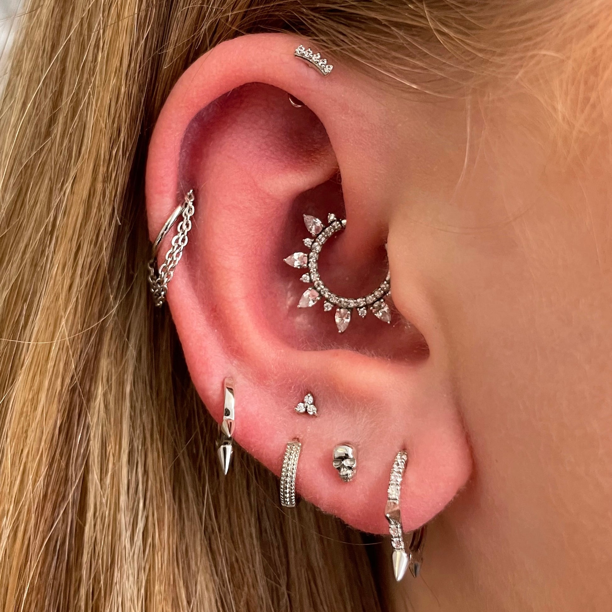 Laura Bond Jewellery 9k solid white gold 6mm mini plain spike huggie earring Huggies and Hoops