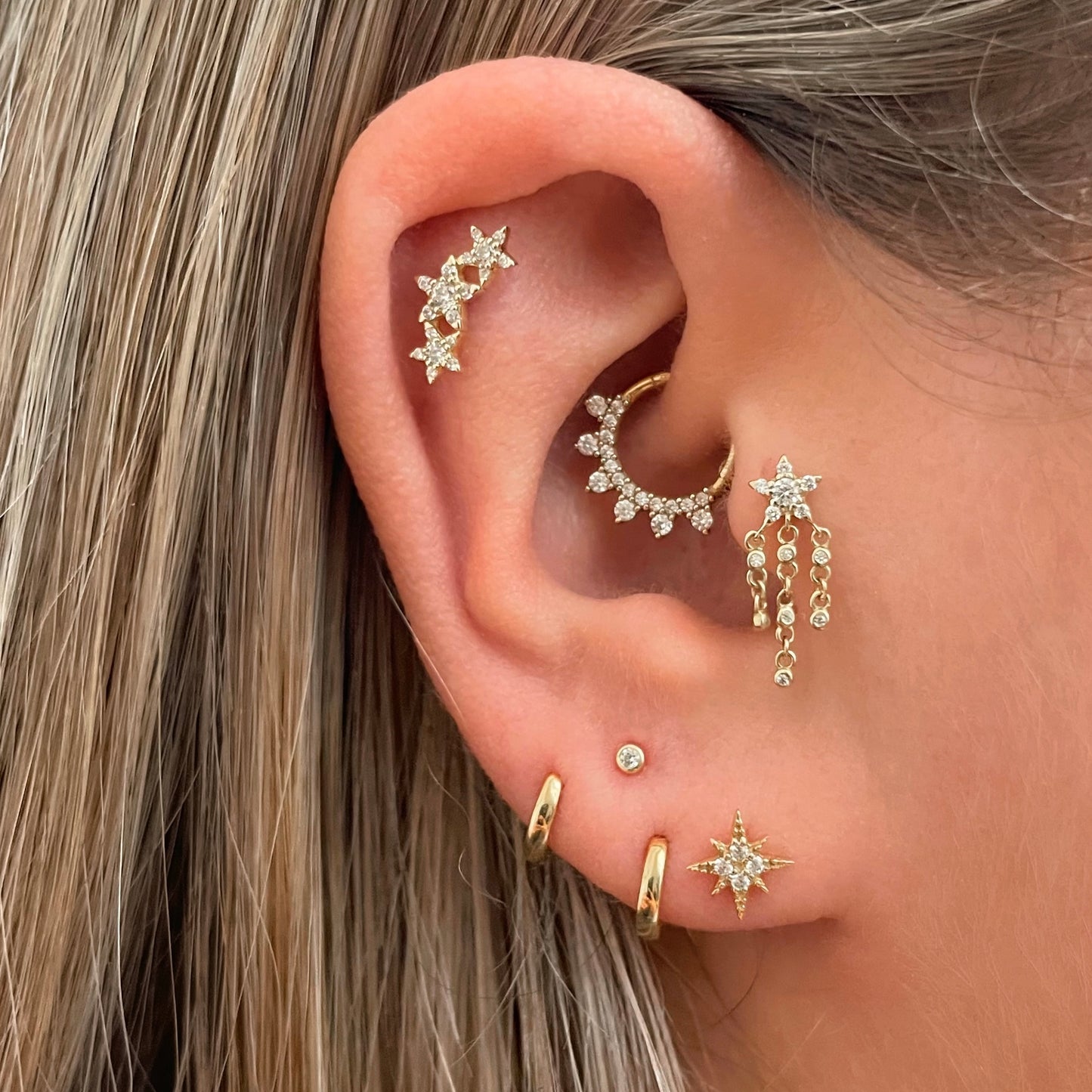 Laura Bond Jewellery Bold and Gold Edinburgh 14k solid yellow gold shooting star flat back labret stud earring 8mm Cartilage Studs