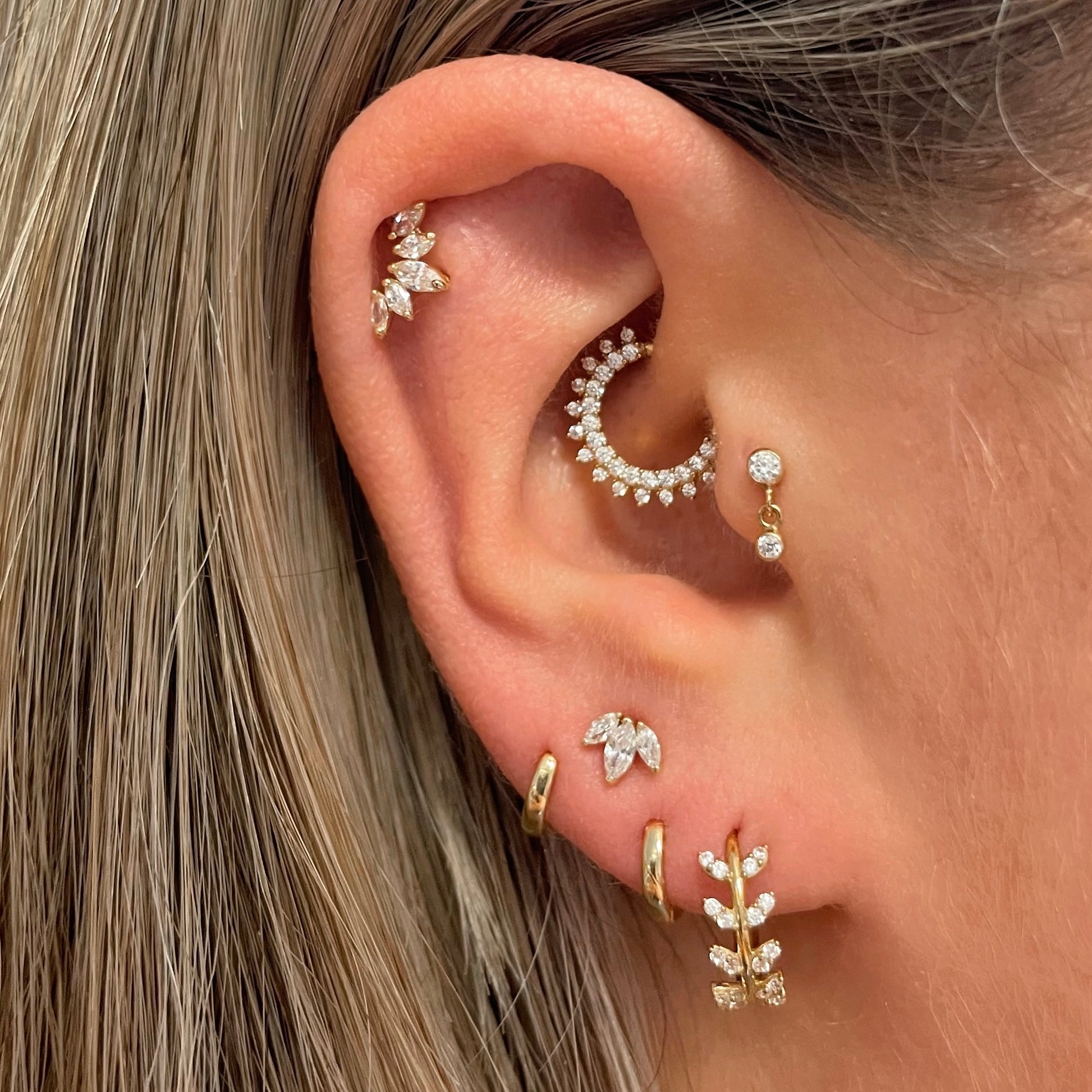 Laura Bond Jewellery Bold and Gold Edinburgh 14k solid yellow gold Lotus flower flat back labret stud earring 8mm Cartilage Studs