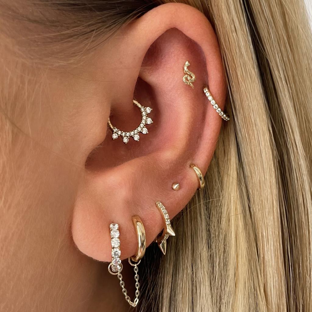 Laura Bond Jewellery 9k solid yellow gold 8mm crystal spike huggie earring Huggies and Hoops