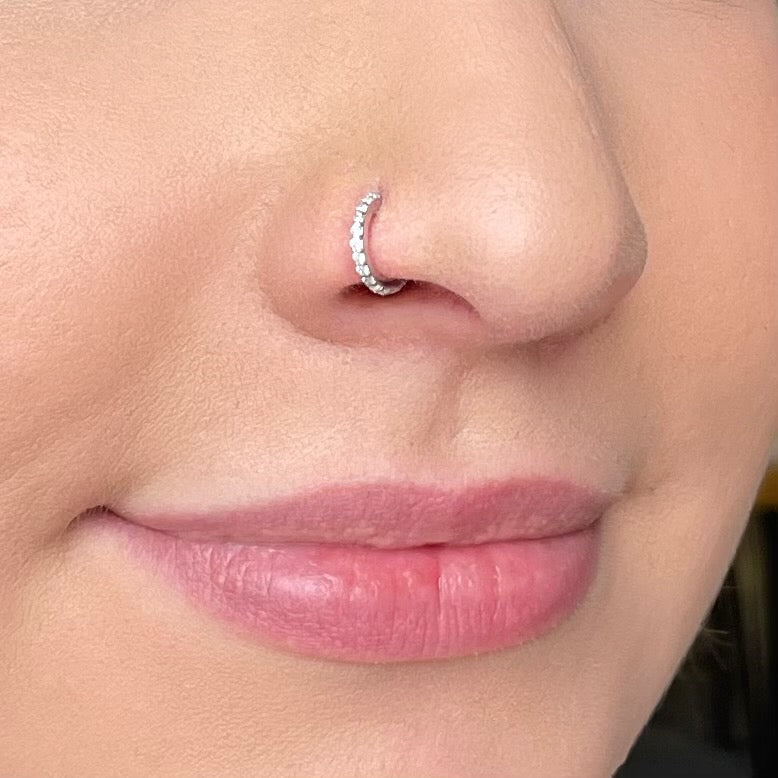 Laura Bond Jewellery 9k solid white gold 6mm 18g crystal clicker hoop earring Huggies and Hoops