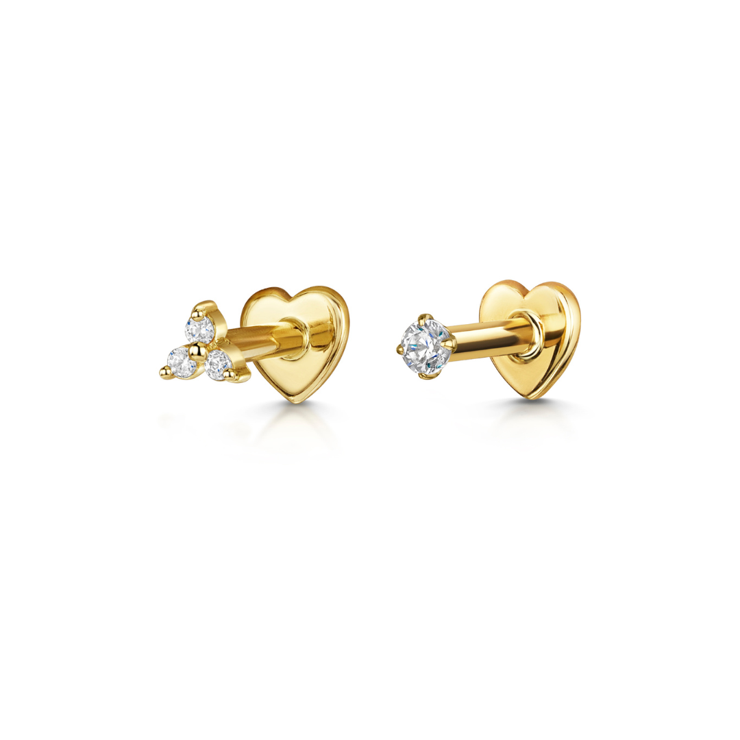 The tiny trio stacking set - 9k solid yellow gold flat back labret stud earring set Stacking Sets Laura Bond Jewellery
