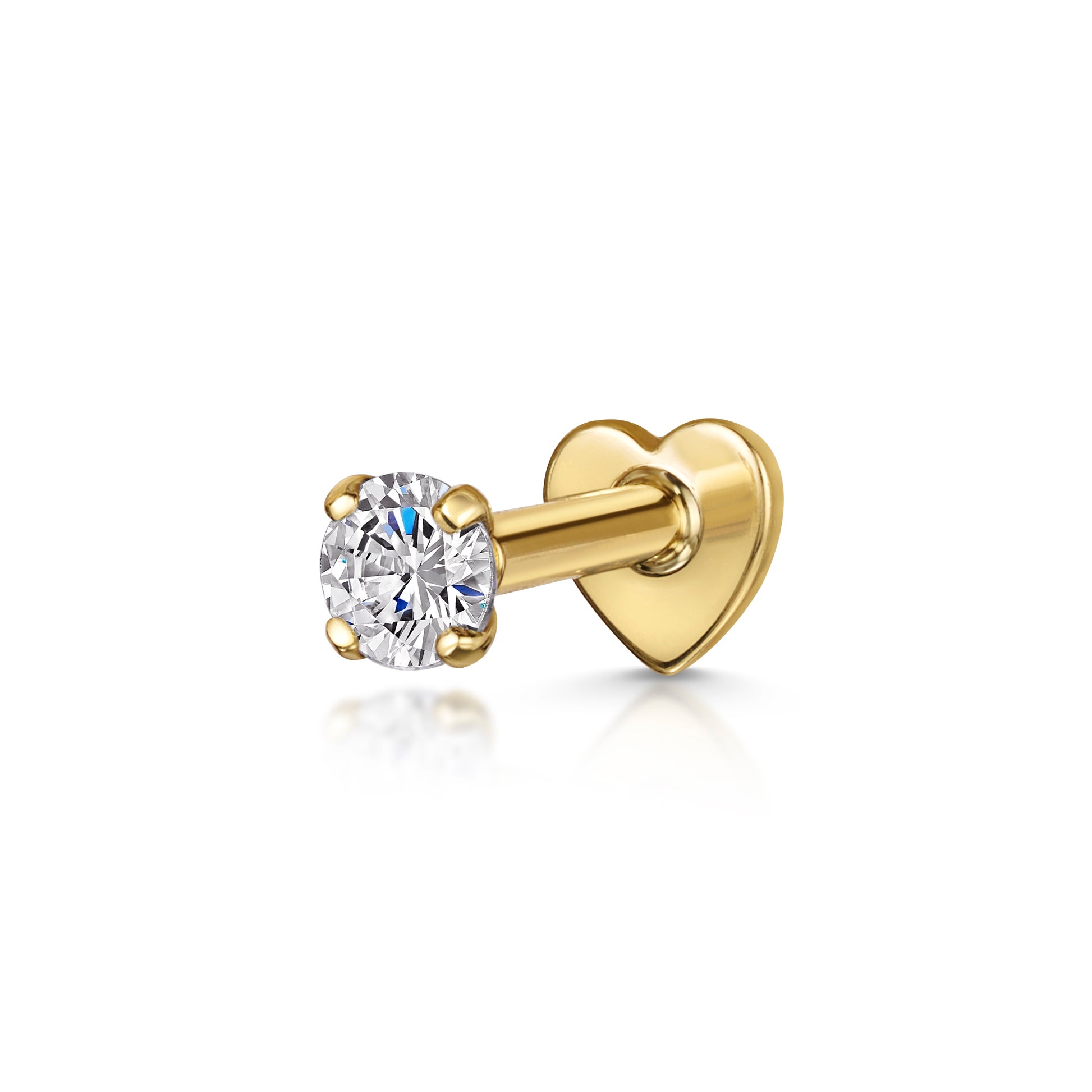 Laura Bond Jewellery Bold and Gold Edinburgh 14k solid yellow gold 3mm single crystal gem flat back labret stud earring 8mm Cartilage Studs