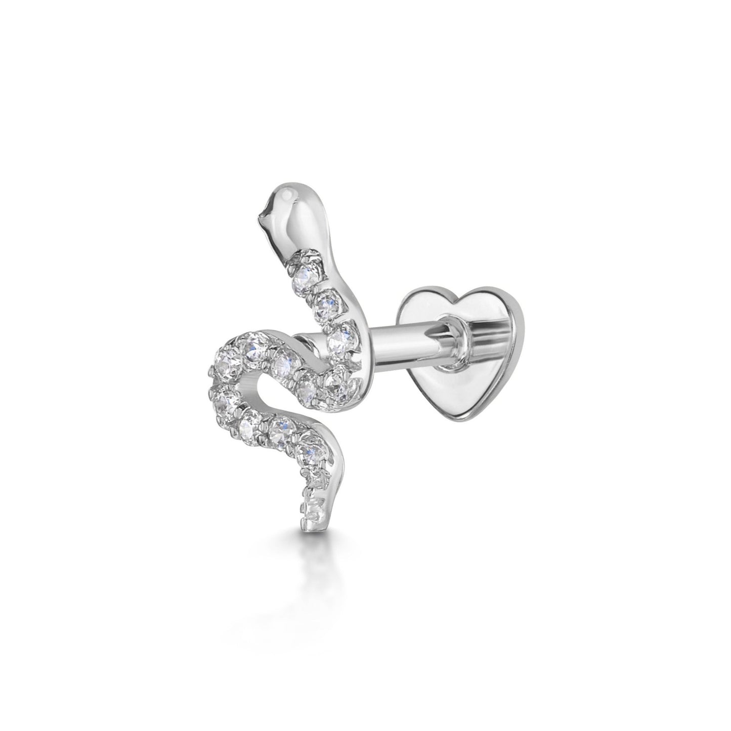 Laura Bond Jewellery Bold and Gold Edinburgh 14k solid white gold sparkly snake flat back labret stud earring 8mm Cartilage Studs