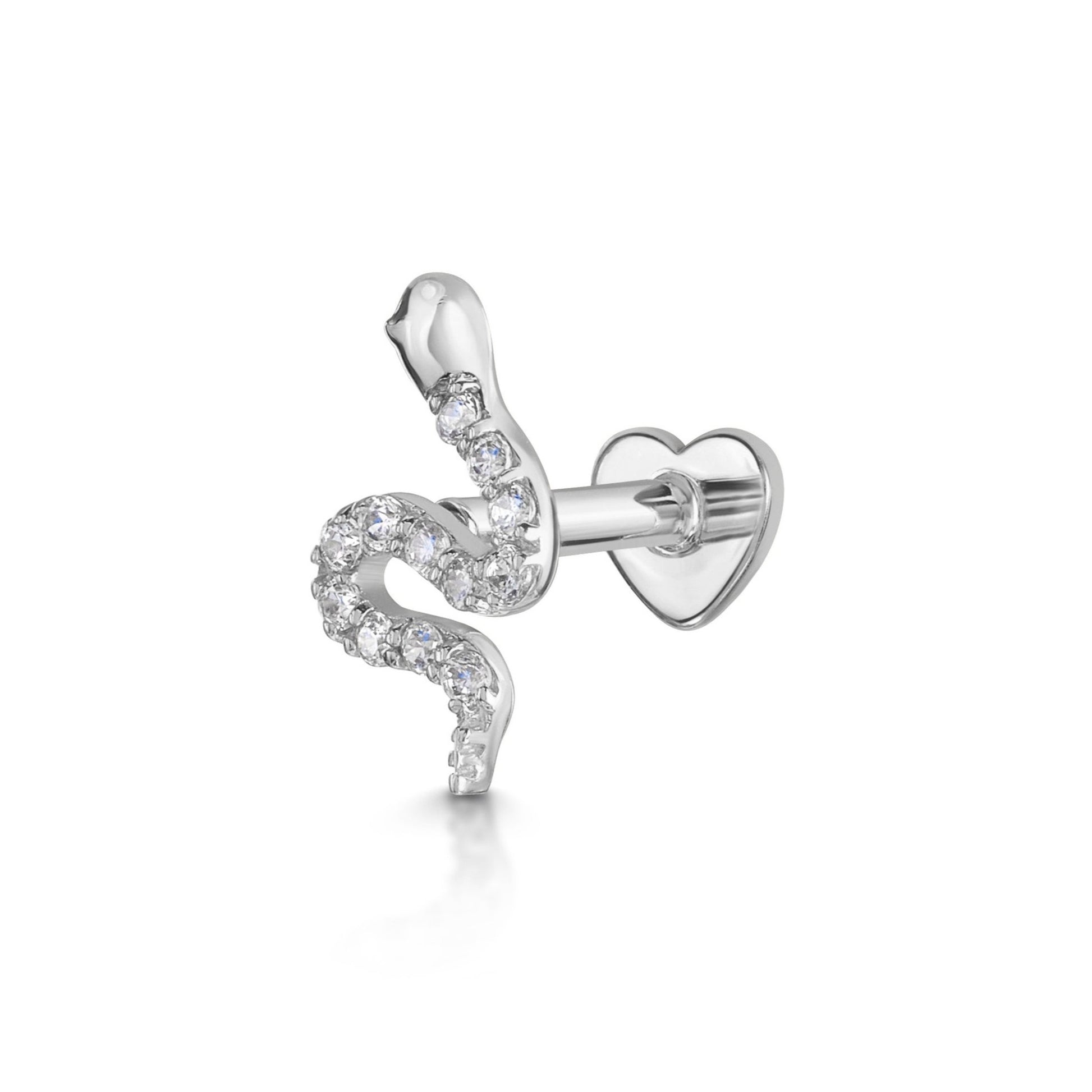Laura Bond Jewellery Bold and Gold Edinburgh 14k solid white gold sparkly snake flat back labret stud earring 8mm Cartilage Studs