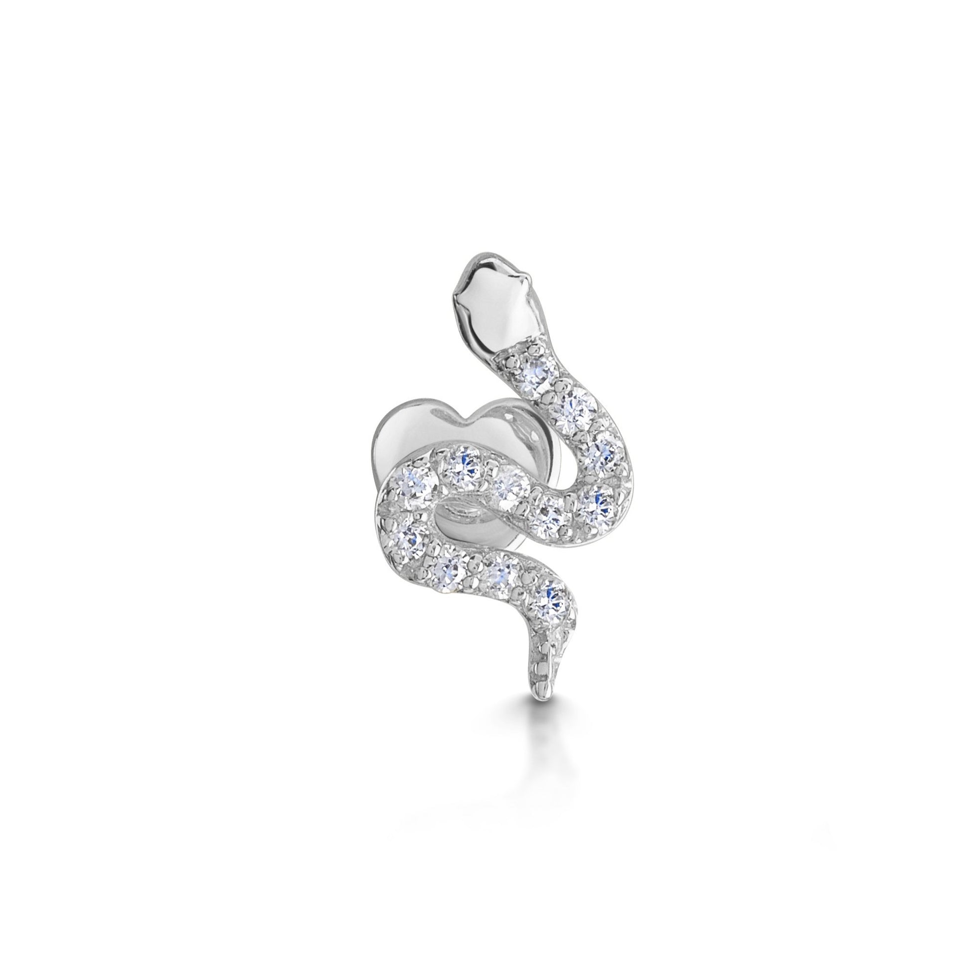 Laura Bond Jewellery Bold and Gold Edinburgh 14k solid white gold sparkly snake flat back labret stud earring 8mm Cartilage Studs