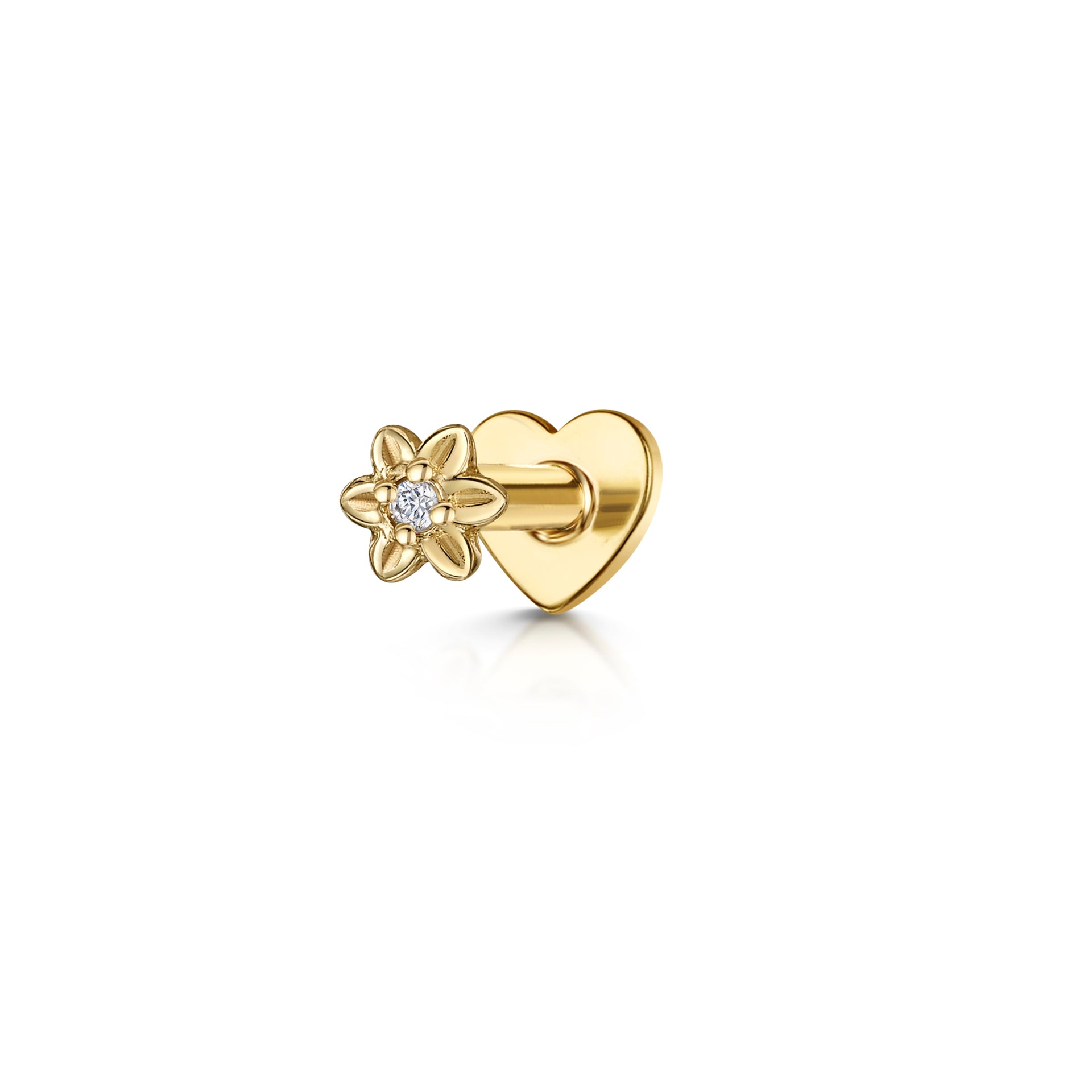 14k solid yellow gold Forget Me Not tiny flower flat back labret stud earring 8mm