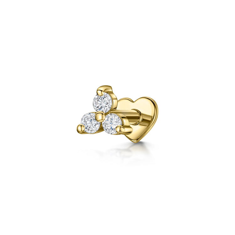 9k solid yellow gold crystal trio flat back labret stud earring 6mm Cartilage Studs Laura Bond Jewellery