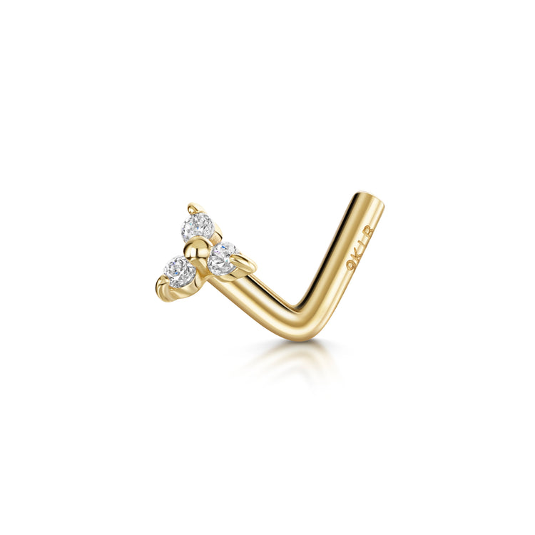 9k solid yellow gold tiny trio nose stud Laura Bond Jewellery