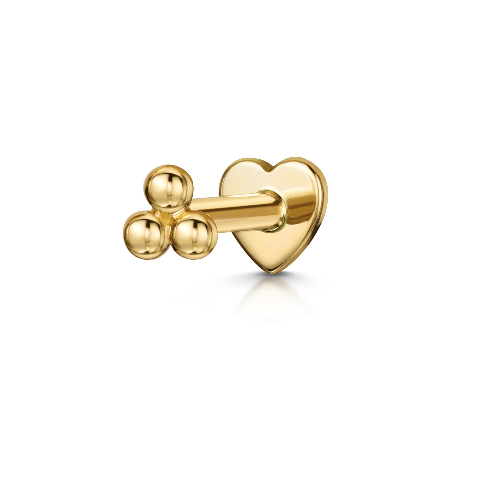 Laura Bond Jewellery Bold and Gold Edinburgh 14k solid yellow gold tri-bead flat back labret stud earring 8mm Cartilage Studs