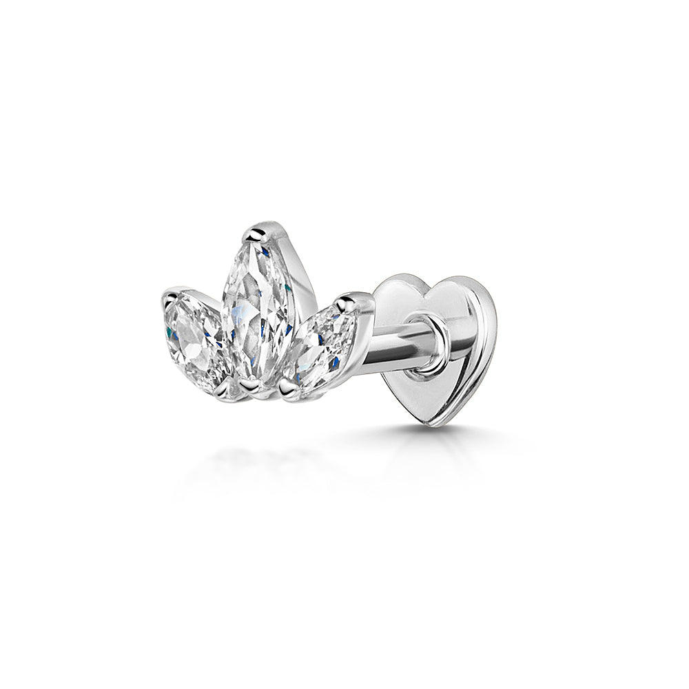 14k solid white gold Lotus flower flat back labret stud earring 8mm