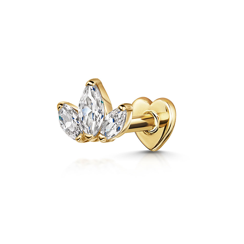9K solid yellow gold Lotus flower flat back labret stud earring 6mm