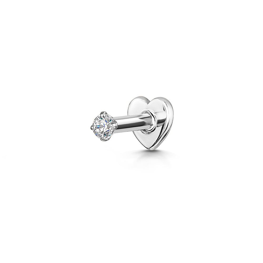 14k solid white gold 2mm tiny crystal gem flat back labret stud earring 8mm