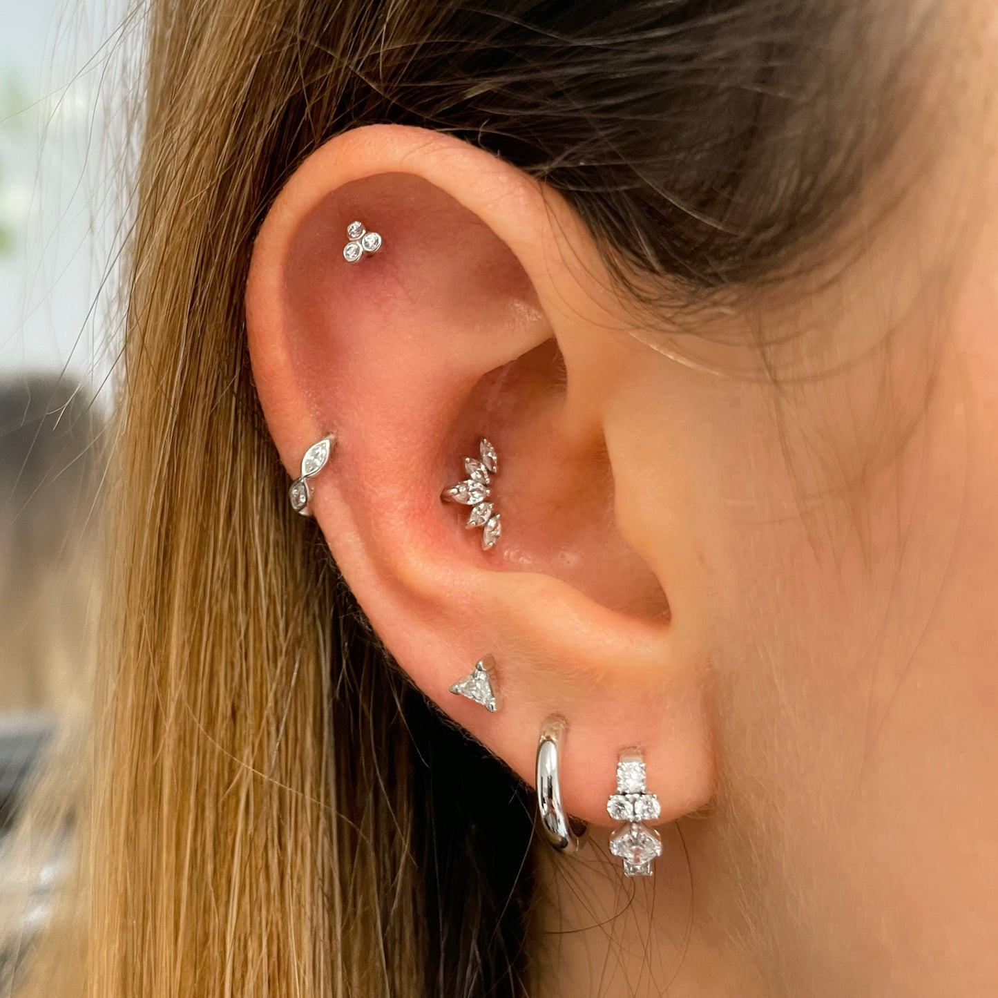 Laura Bond Jewellery 9k solid white gold 6mm 16g marquise crystal mini clicker hoop earring Huggies and Hoops