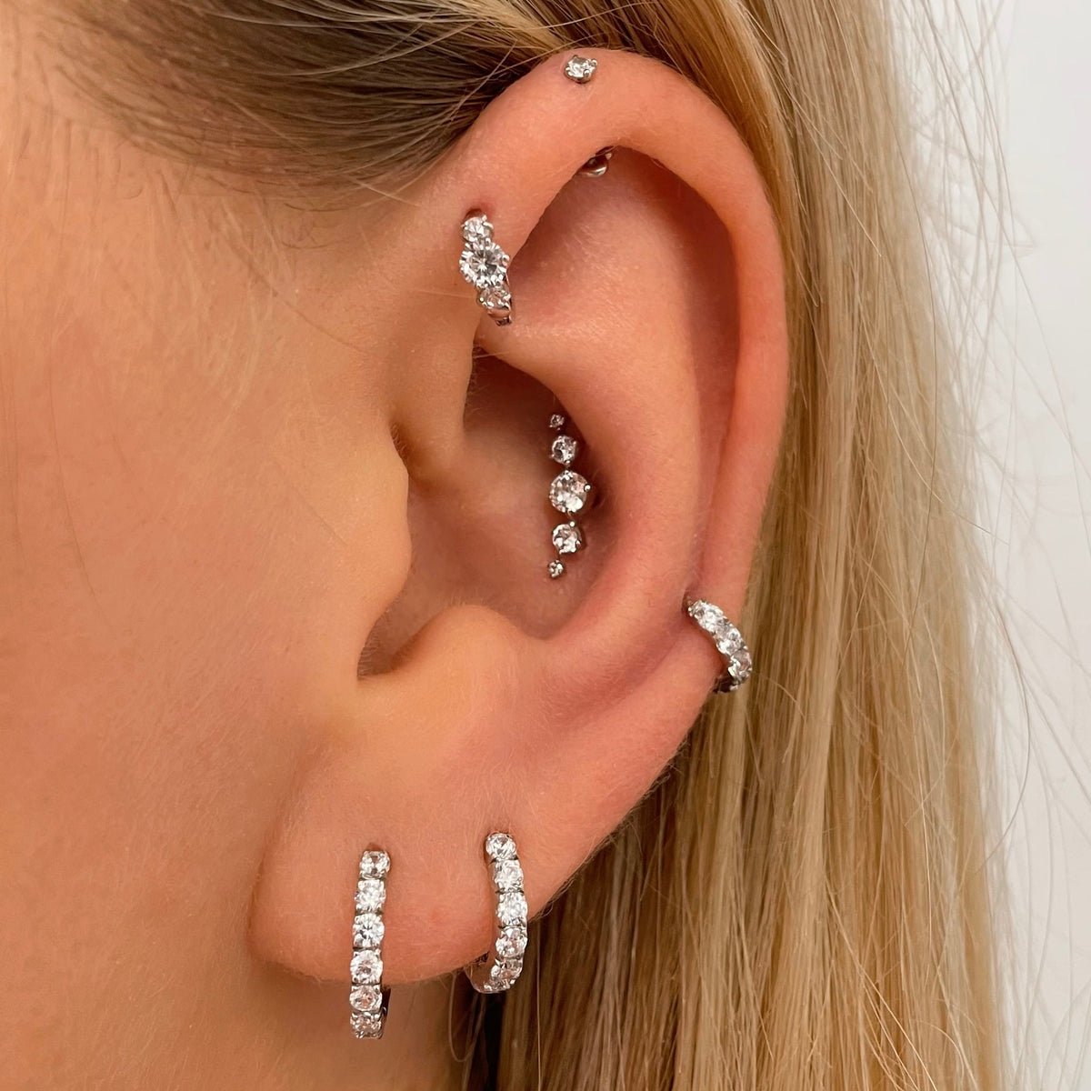 9k solid white gold 10mm simple crystal huggie earring pair Earring Pairs Laura Bond Jewellery