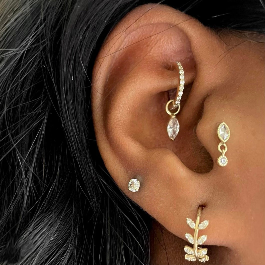 9k solid yellow gold 3mm single crystal gem flat back labret stud earring 6mm Cartilage Studs Laura Bond Jewellery
