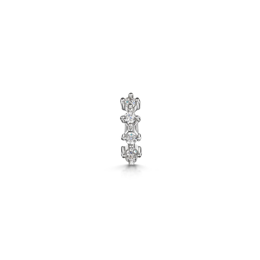 Laura Bond Jewellery 9k solid white gold four-stone crystal teeny tiny huggie earring Huggies and Hoops