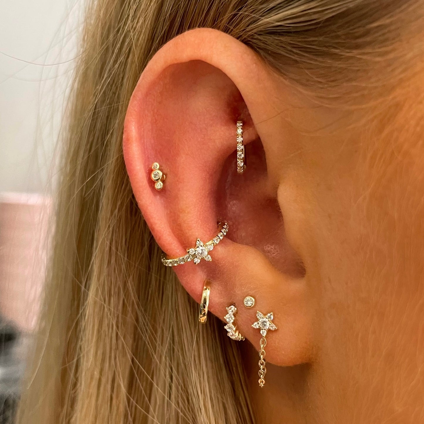 Laura Bond Jewellery 9k solid yellow gold 7mm 16g crystal oval rook clicker hoop Huggies and Hoops