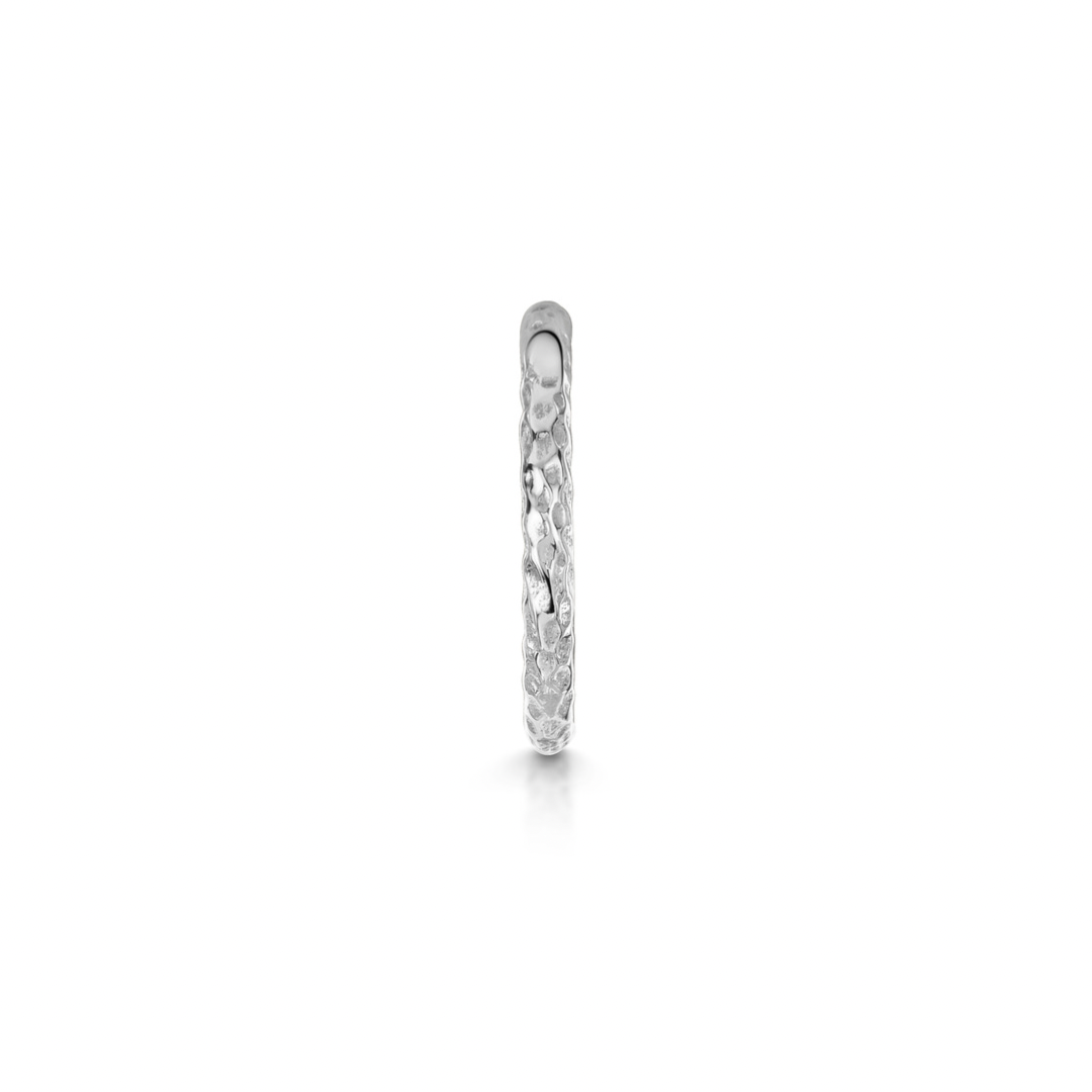 Laura Bond Jewellery Bold and Gold Edinburgh 9k solid white gold 8mm 18g hammered texture clicker hoop earring Huggies and Hoops