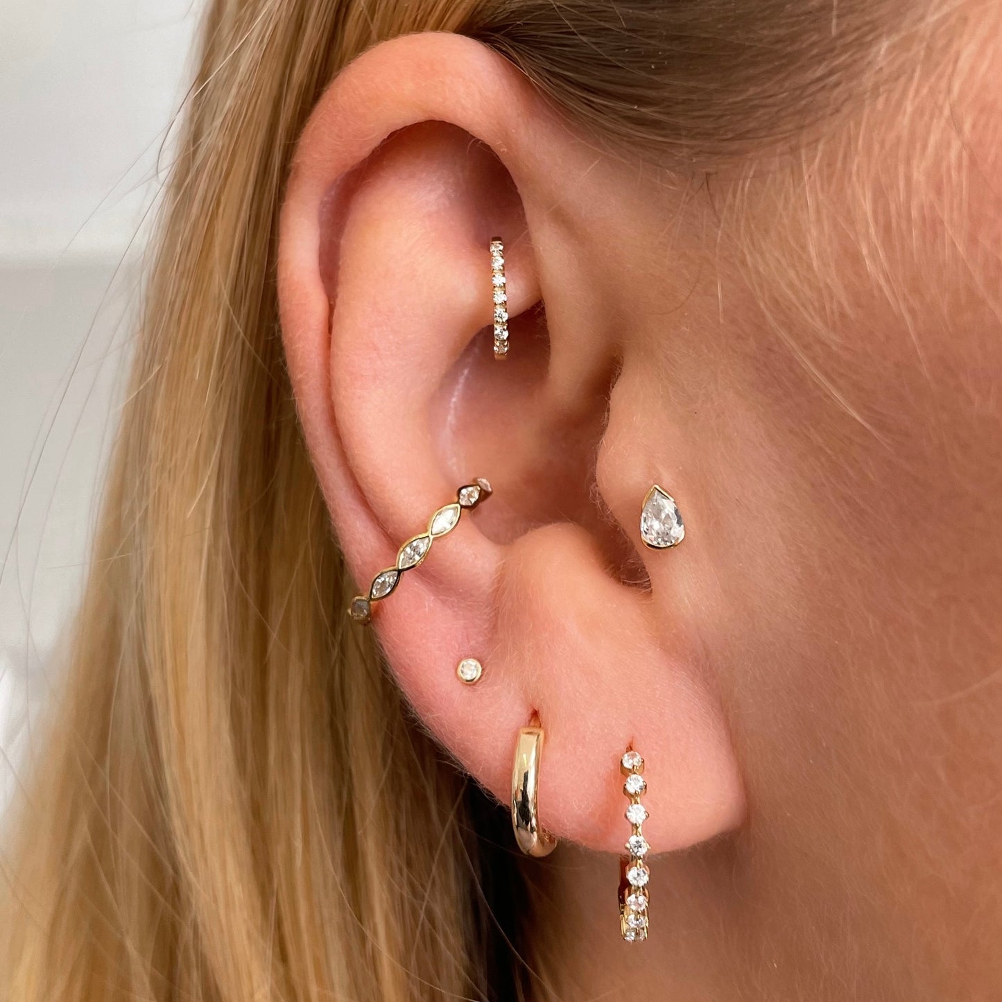 Laura Bond Jewellery 9k solid yellow gold 7mm 16g crystal oval rook clicker hoop Huggies and Hoops