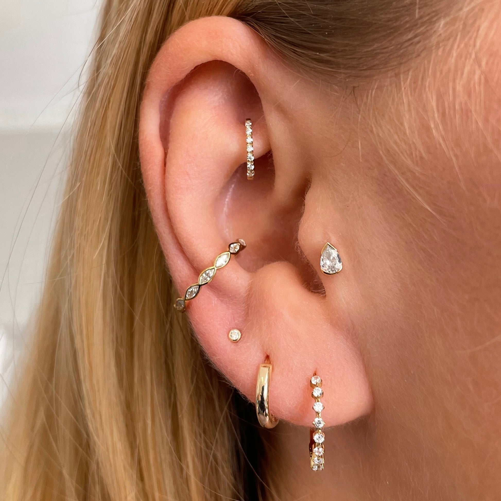 Laura Bond Jewellery 9k solid yellow gold 7mm 16g crystal oval rook clicker hoop Huggies and Hoops