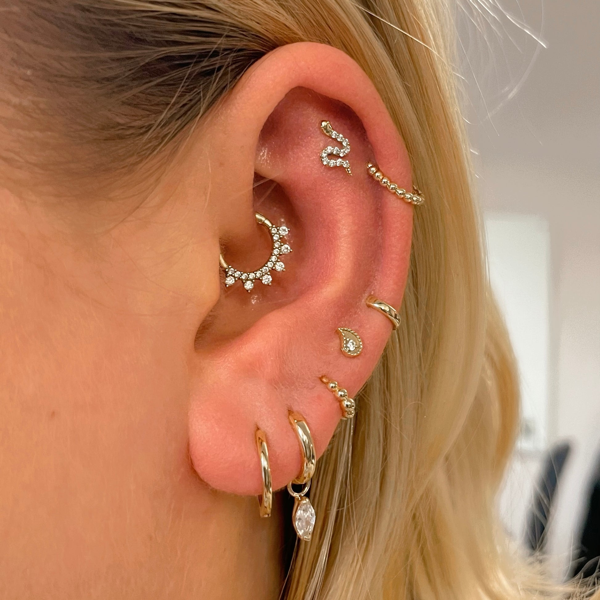 Laura Bond Jewellery Bold and Gold Edinburgh 9k solid yellow gold 10mm slim simple huggie earring Huggies and Hoops